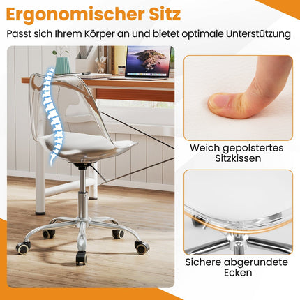 Chaise de bureau transparente en PET - Réglable, pivotante, ergonomique