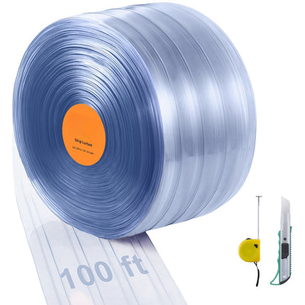 Clear Ribbed PVC Strip Curtain Roll, 100 Ft x 12 In