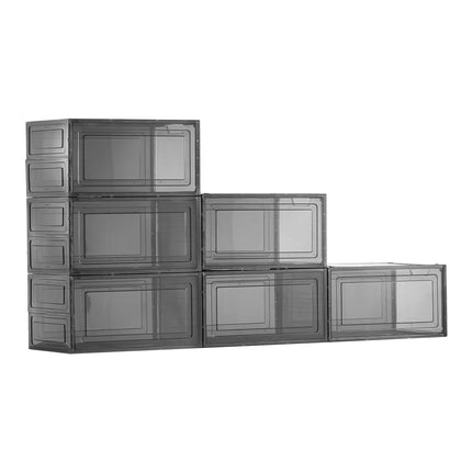 Clear Shoe Storage Boxes, 6-Pack, Magnetic Door, Fits Size 13