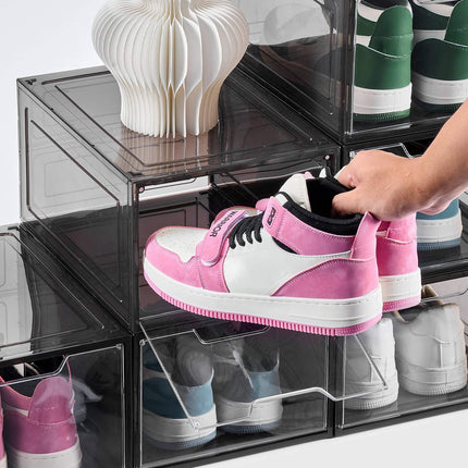 Clear Shoe Storage Boxes, 6-Pack, Magnetic Door, Fits Size 13