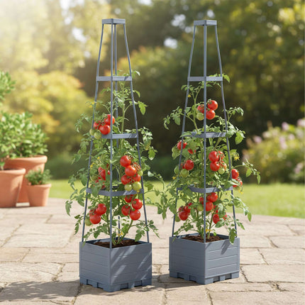 Climbing Plant Planter with Trellis and Water Reservoir, Set of 2, 145 cm, Grey