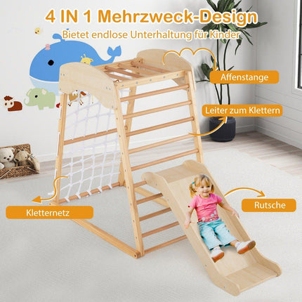 Aire de jeux intérieur 6 en 1 barre de traction & toboggan & rochers d'escalade & filet d'escalade naturel