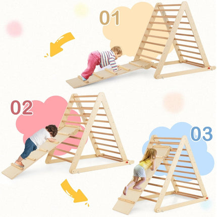 Kletterdreieck mit Leiter. Klappbares Klettergerüst, Sprossendreieck für die Entwicklung in der Natur