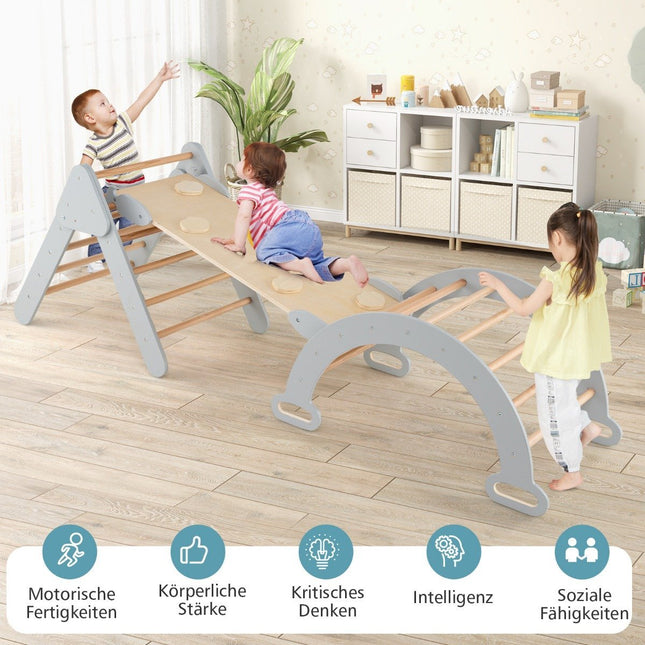 Triangle d'escalade avec toboggan, arche d'escalade avec rampe double face, gris