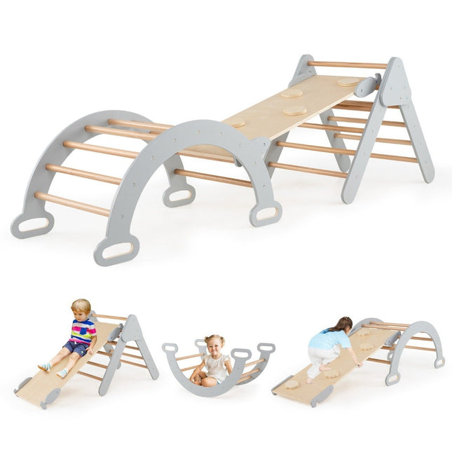 Triangle d'escalade avec toboggan, arche d'escalade avec rampe double face, gris