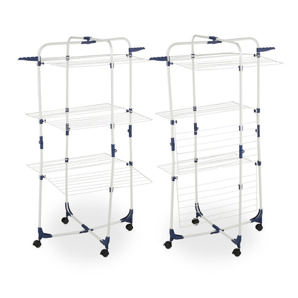 Étendoir à linge sur roulettes, 3 niveaux, pliable, gain de place