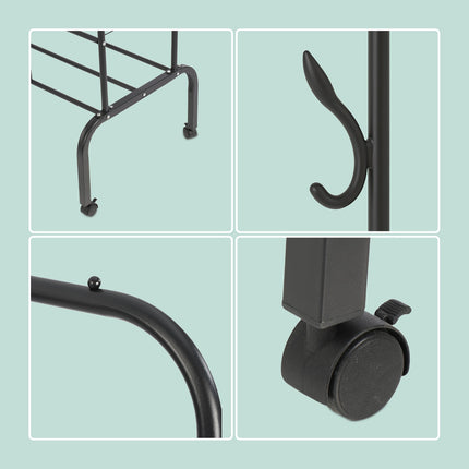 Portant à vêtements sur roulettes avec doubles rails et étagères