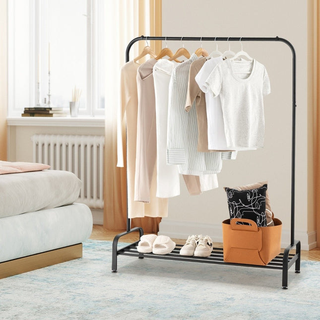 Portant à vêtements avec pieds réglables & tringle à vêtements & compartiment de rangement 112 x 42 x 145 cm noir