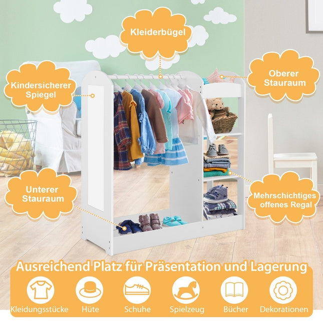 Kleidergarderobe für Kinder Trachtengarderobe für Kinder mit Spiegel 93,5 x 38 x 100 cm weiß