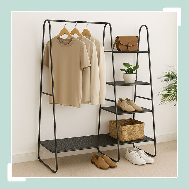 Porte-manteau à 5 étagères - Métal noir, sur pied