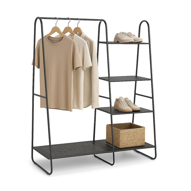 Porte-manteau à 5 étagères - Métal noir, sur pied