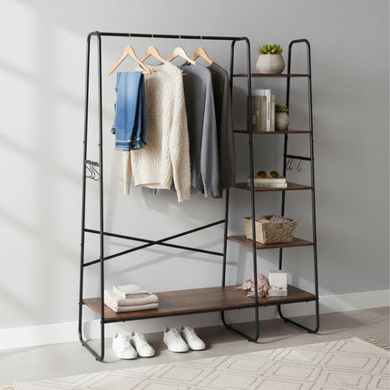 Porte-manteau à 6 étagères - Structure en métal, effet bois