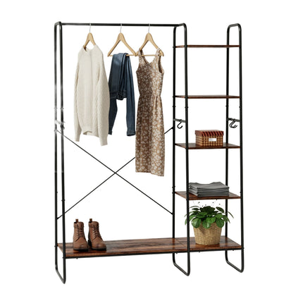 Porte-manteau avec étagère à chaussures, structure en métal, étagères en bois