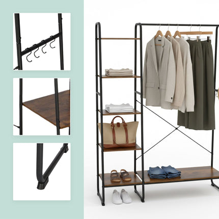 Porte-manteau avec étagère à chaussures, structure en métal, étagères en bois