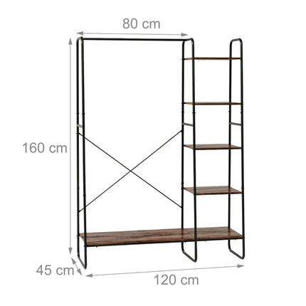 Porte-manteau avec étagère à chaussures, structure en métal, étagères en bois
