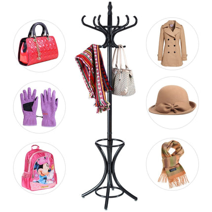 Porte-manteau porte-manteau porte-veste avec porte-parapluie 12 patères-noir