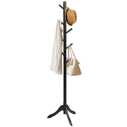Portemanteau avec 8 crochets, portant à vêtements en bois, réglable en hauteur, 175 cm, noir