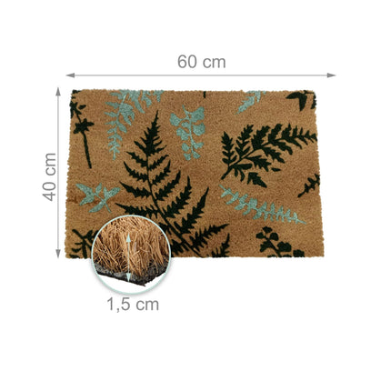 Kokos-Fussmatte, Botanisches Design, 60x40 cm, Rutschfest
