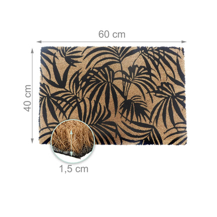 Tapis de porte en noix de coco, antidérapant, motif botanique, 60 x 40 cm