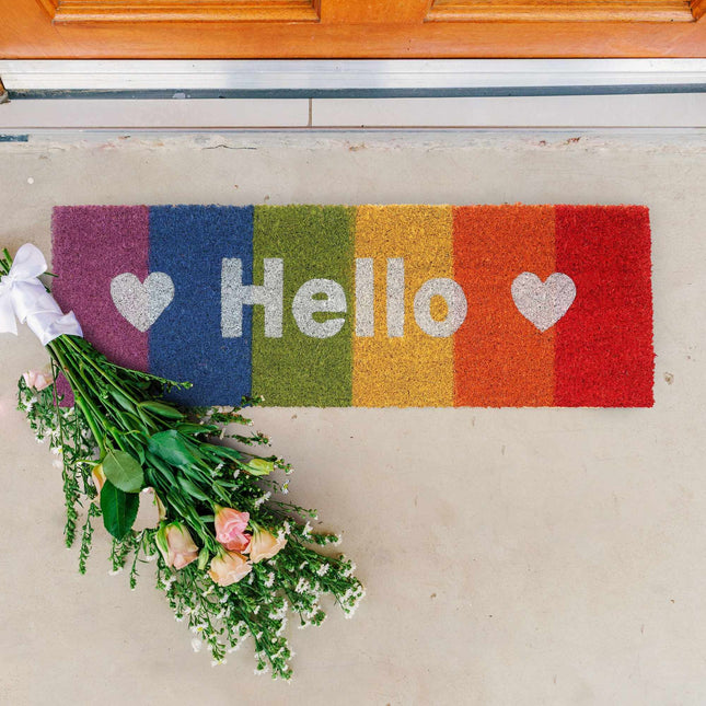 Kokosfußmatte "Hello" Regenbogen