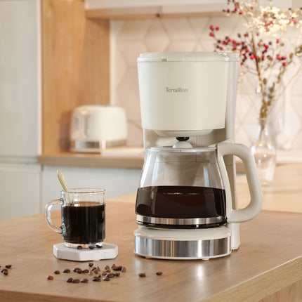 Cafetière 1,5 L – Crème et acier inoxydable, 1080 W