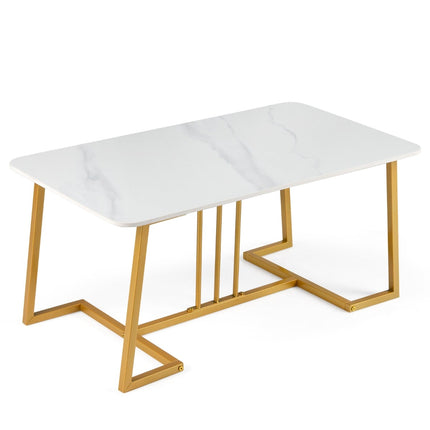 Table basse effet marbre 90 cm, structure en métal blanc doré