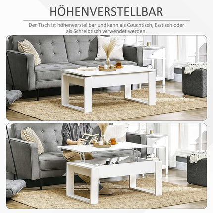 Höhenverstellbarer weißer Couchtisch mit verstecktem Stauraum