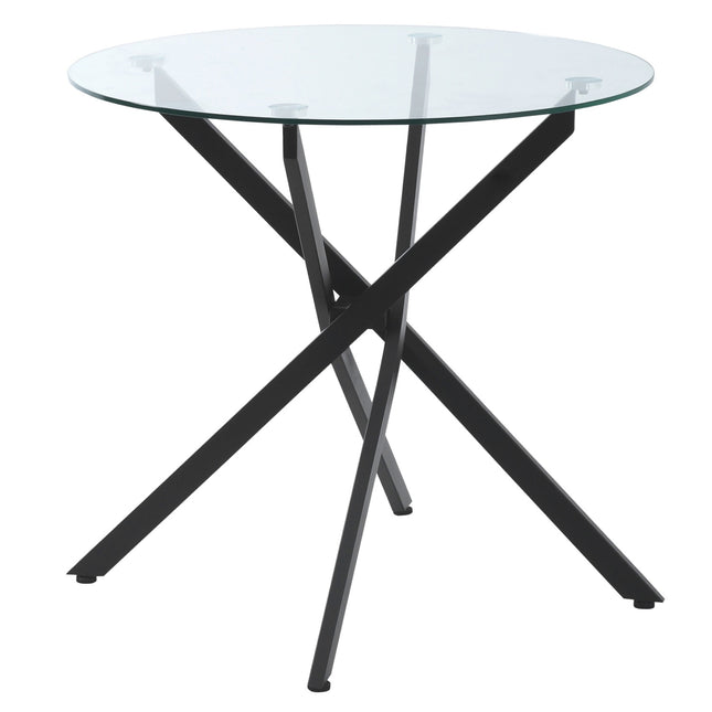Runder Couchtisch aus Glas - schwarz, Metallrahmen, 80 cm