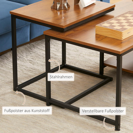 Industrieller Couchtisch 2er-Set – Stahl & Natur-Finish