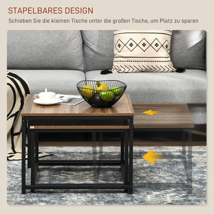 Industrial Wood Look Coffee table set, steel frame, set of 2