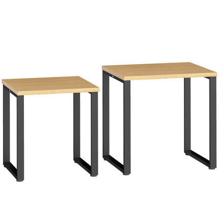 Ensemble de 2 tables basses gigognes, aspect bois, structure en métal