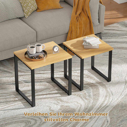Ensemble de 2 tables basses gigognes, aspect bois, structure en métal