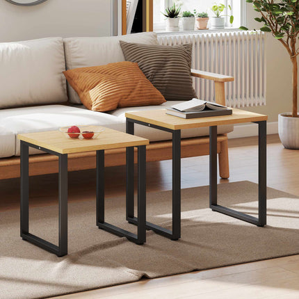 Ensemble de 2 tables basses gigognes, aspect bois, structure en métal