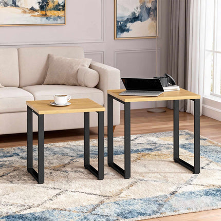Ensemble de 2 tables basses gigognes, aspect bois, structure en métal