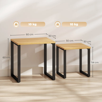 Ensemble de 2 tables basses gigognes, aspect bois, structure en métal