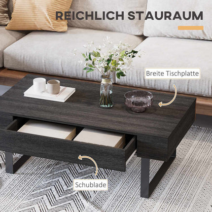 Couchtisch mit Schublade und Ablagen, stabiler Stahlrahmen