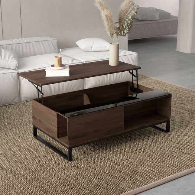 Moderner Couchtisch aus schwarzem Stahl mit Ablage, 102x58x35,5 cm
