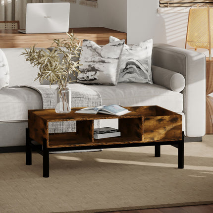 Couchtisch mit Stauraum, Spanplatte braun & schwarz, 118x60x47 cm