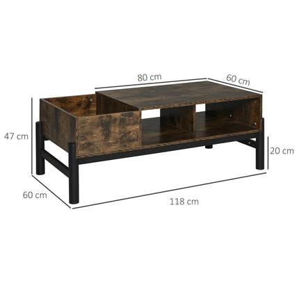 Couchtisch mit Stauraum, Spanplatte braun & schwarz, 118x60x47 cm