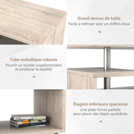 Table basse à 2 étagères, roulettes verrouillables, 105 x 60 cm