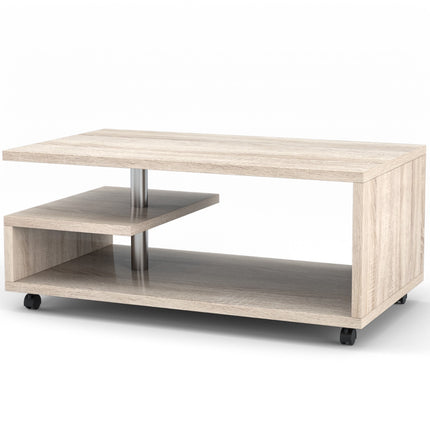 Table basse à 2 étagères, roulettes verrouillables, 105 x 60 cm