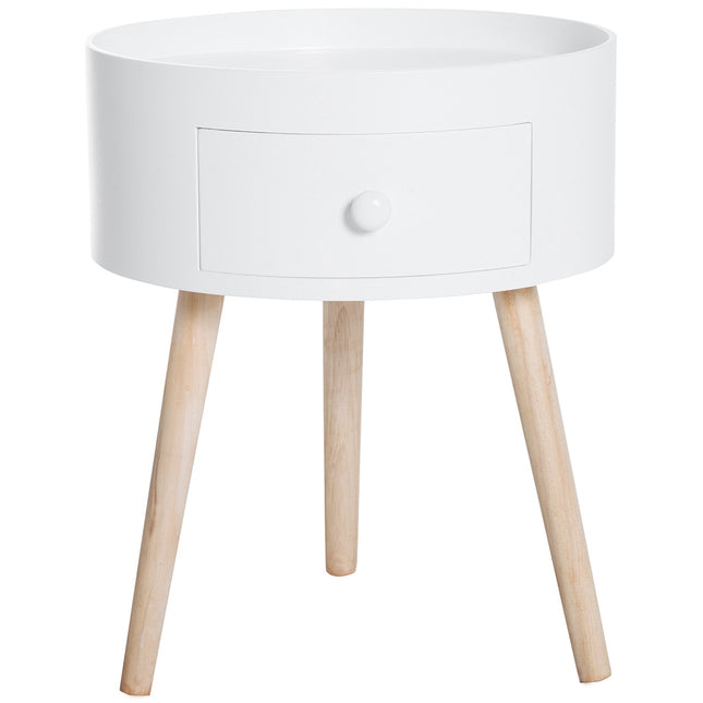 Runder weißer Couchtisch mit Schublade – 50 kg Tragkraft