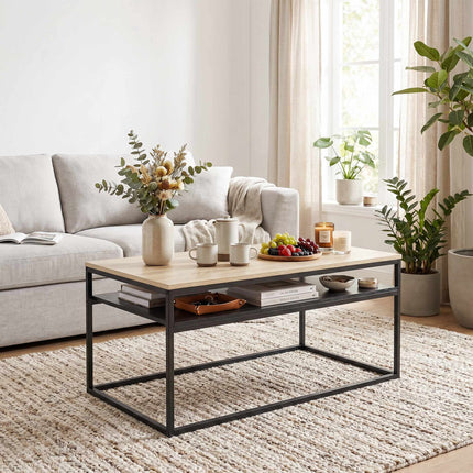 Table basse avec étagère, aspect chêne et noir, 100 cm
