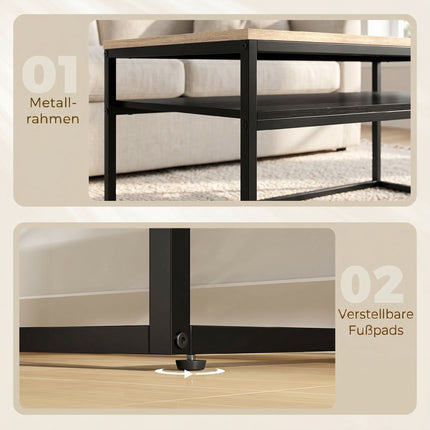 Table basse avec étagère, aspect chêne et noir, 100 cm