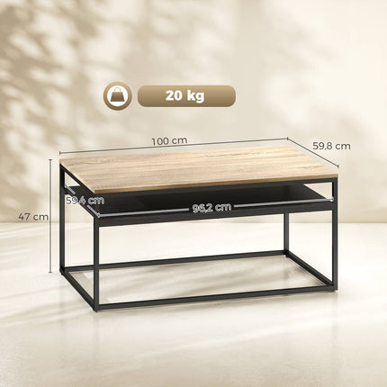 Table basse avec étagère, aspect chêne et noir, 100 cm