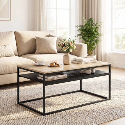Table basse avec étagère, aspect chêne et noir, 100 cm