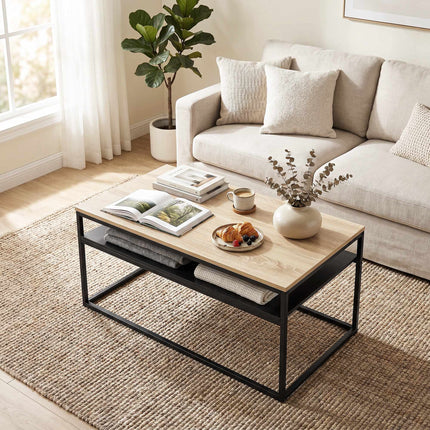 Table basse avec étagère, aspect chêne et noir, 100 cm