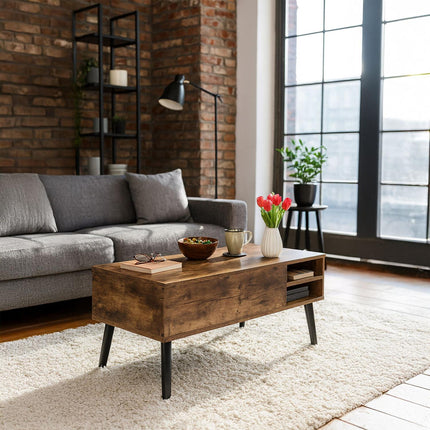 Table basse avec rangement dissimulé - Plateau relevable, style industriel