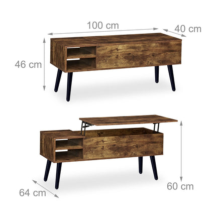 Table basse avec rangement dissimulé - Plateau relevable, style industriel