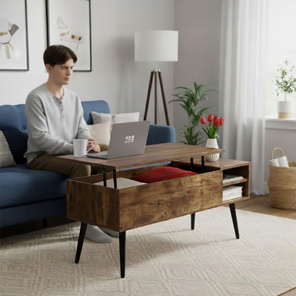 Table basse avec rangement dissimulé - Plateau relevable, style industriel